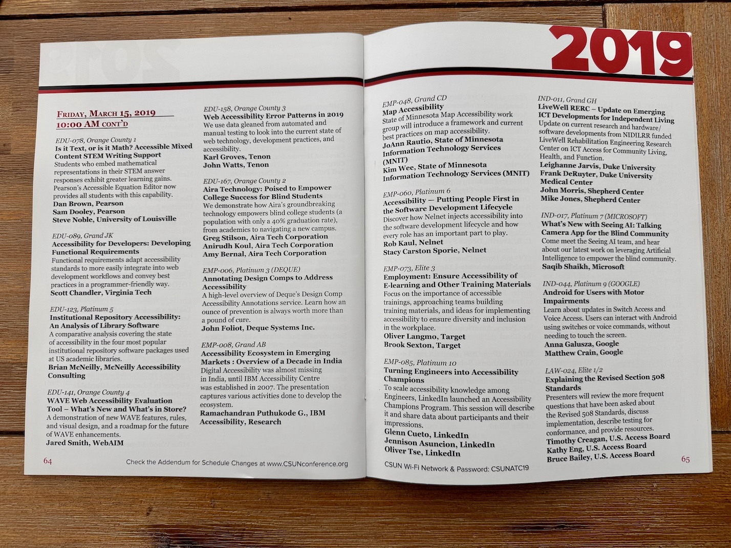 Schedule of talks and presentations at accessibility conference